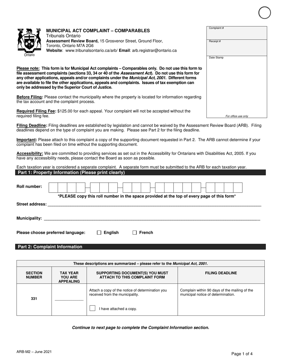 Form ARB-M2 Municipal Act Complaint - Comparables - Ontario, Canada, Page 4