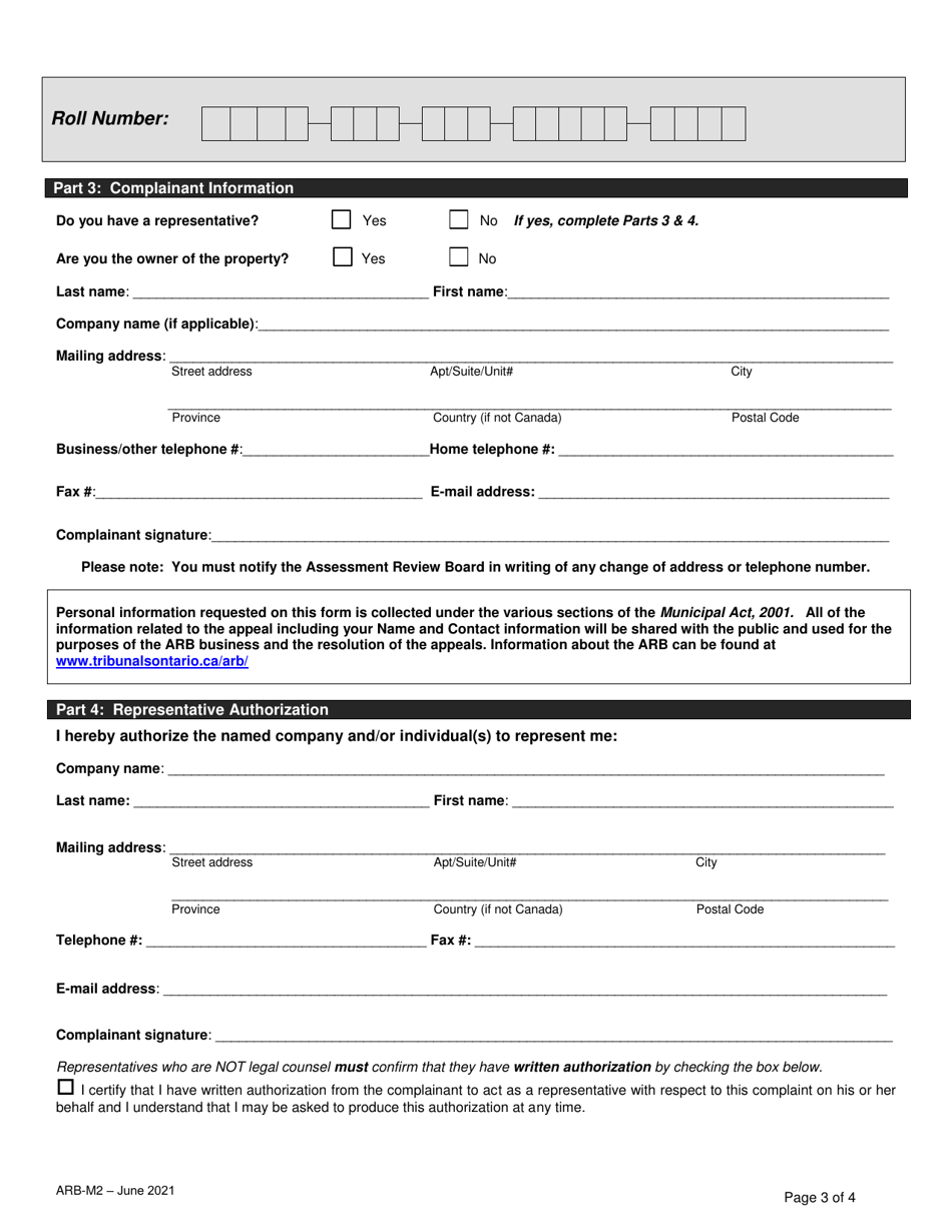 Form ARB-M2 Municipal Act Complaint - Comparables - Ontario, Canada, Page 6