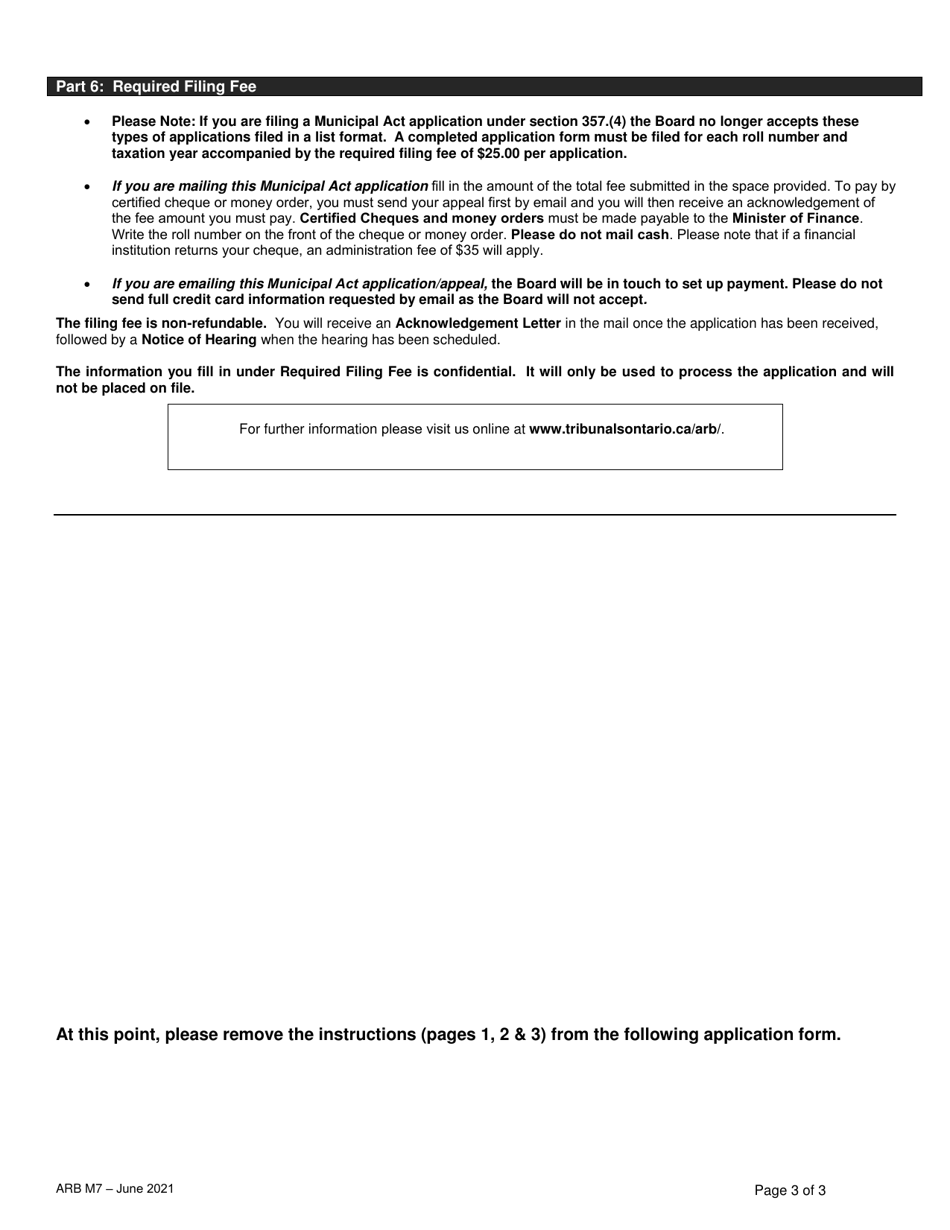 Form ARB-M7 Municipal Act Application - by Treasurer - Ontario, Canada, Page 3