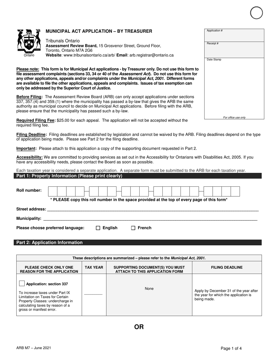Form ARB-M7 Municipal Act Application - by Treasurer - Ontario, Canada, Page 4