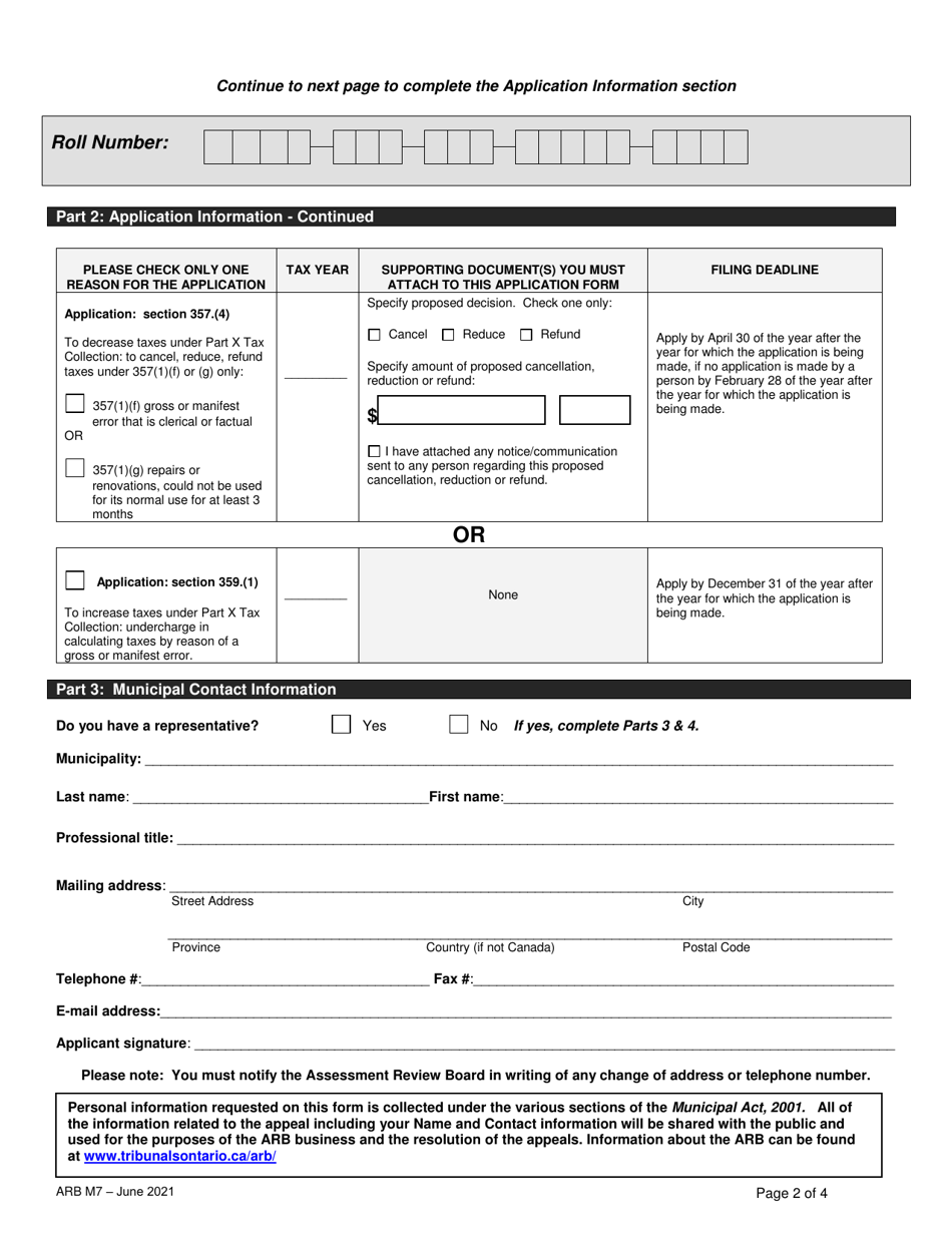 Form ARB-M7 Municipal Act Application - by Treasurer - Ontario, Canada, Page 5