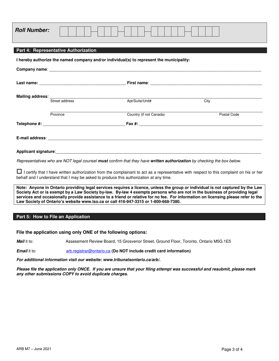 Form ARB-M7 Municipal Act Application - by Treasurer - Ontario, Canada, Page 6
