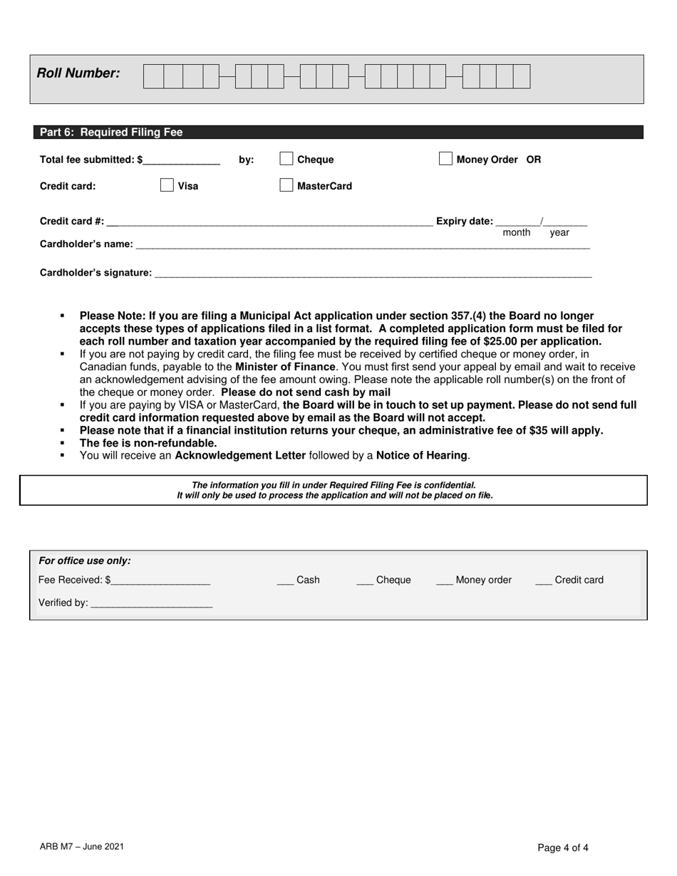 Form ARB-M7 Municipal Act Application - by Treasurer - Ontario, Canada, Page 7