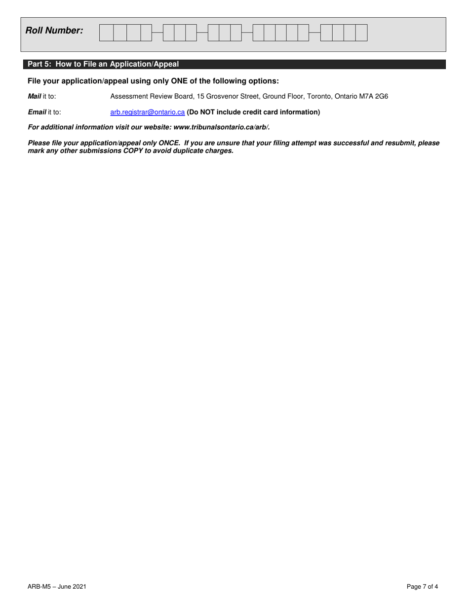 Form ARB-M5 Municipal Act Application / Appeal - Cancel, Reduce, Refund - Ontario, Canada, Page 7