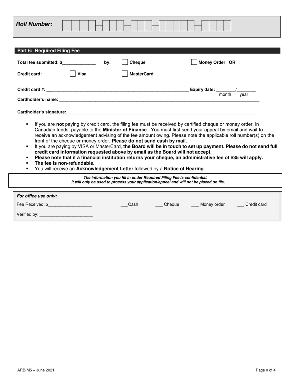 Form ARB-M5 Municipal Act Application / Appeal - Cancel, Reduce, Refund - Ontario, Canada, Page 8