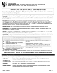 Form ARB-M6 &quot;Municipal Act Application/Appeal - Limitation of Taxes&quot; - Ontario, Canada