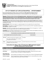 Form ARB-COTA1 &quot;City of Toronto Act Application/Appeal - Apportionment&quot; - Ontario, Canada