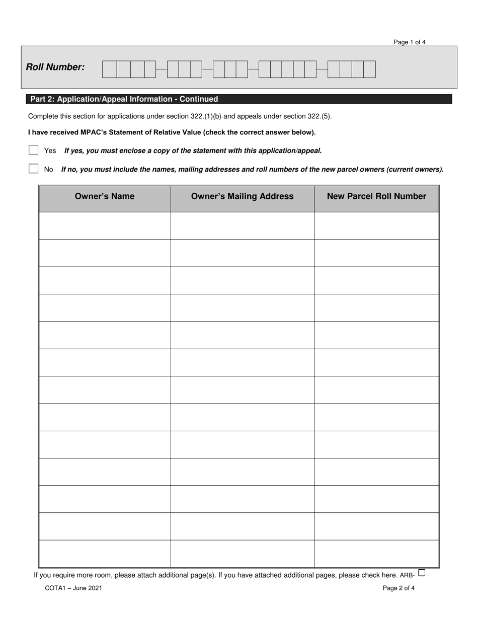 Form ARB-COTA1 City of Toronto Act Application / Appeal - Apportionment - Ontario, Canada, Page 5