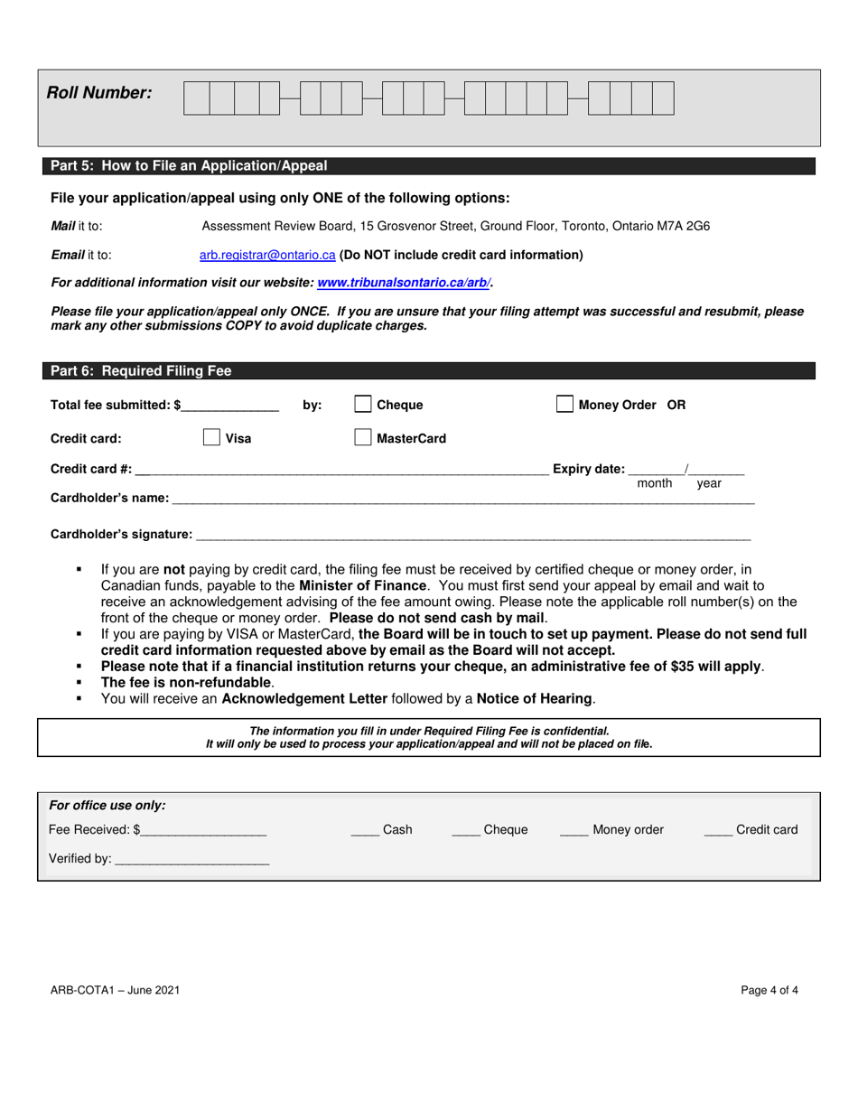 Form ARB-COTA1 City of Toronto Act Application / Appeal - Apportionment - Ontario, Canada, Page 7