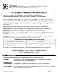 Form ARB-COTA2 &quot;City of Toronto Act Complaint - Comparables&quot; - Ontario, Canada