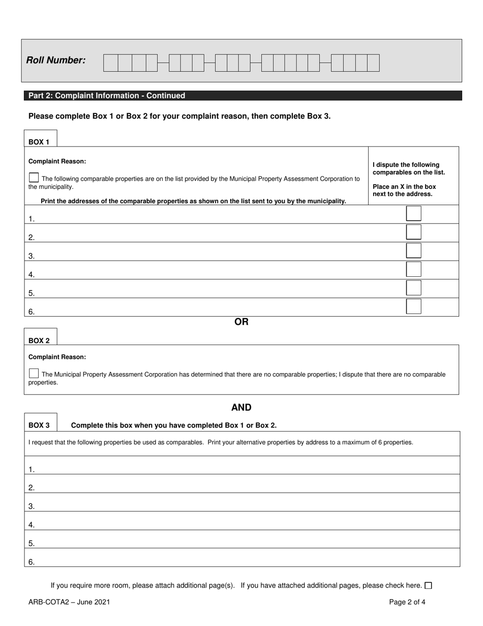 Form ARB-COTA2 City of Toronto Act Complaint - Comparables - Ontario, Canada, Page 5