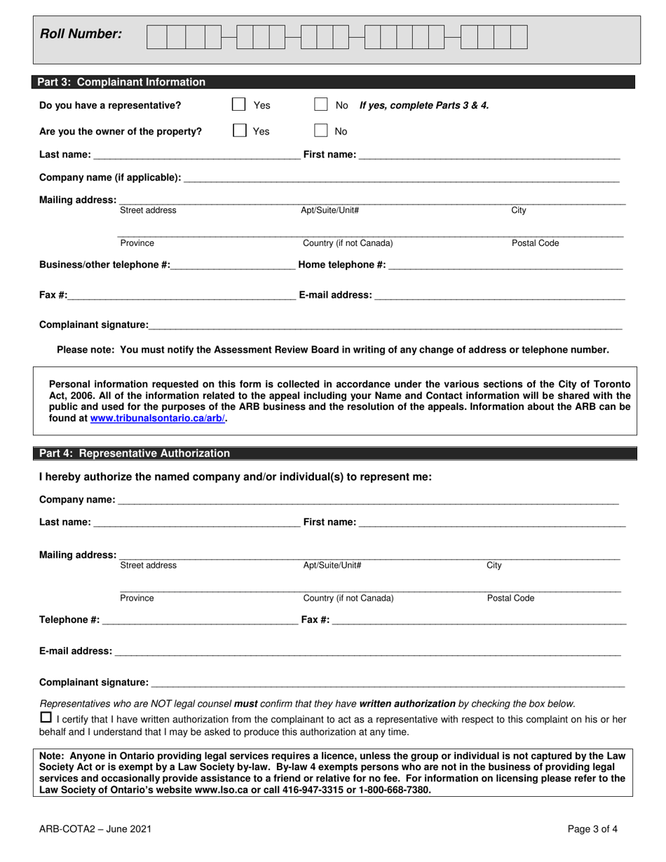 Form ARB-COTA2 City of Toronto Act Complaint - Comparables - Ontario, Canada, Page 6