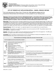 Form ARB-COTA5 City of Toronto Act Application/Appeal - Cancel, Reduce, Refund - Ontario, Canada