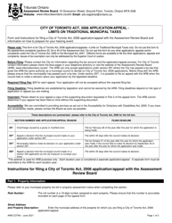 Form ARB-COTA6 &quot;City of Toronto Act, 2006 Application/Appeal - Limits on Traditional Municipal Taxes&quot; - Ontario, Canada
