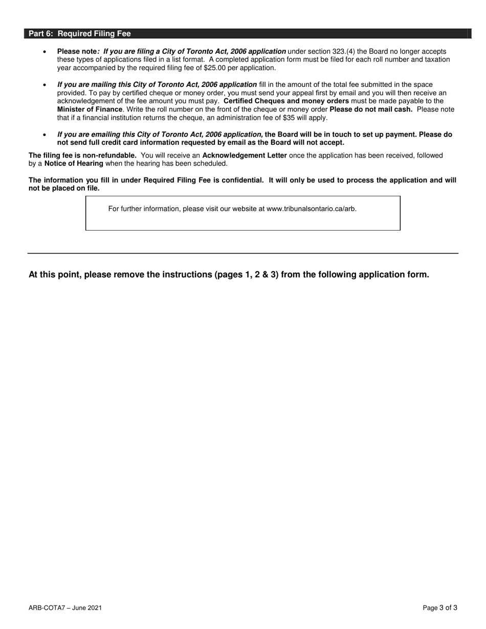 Form ARB-COTA7 City of Toronto Act Application - by Treasurer - Ontario, Canada, Page 3