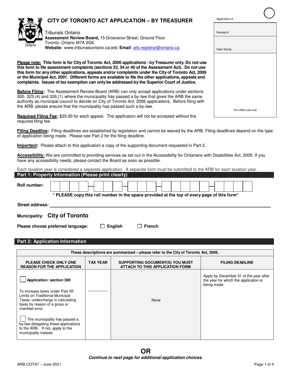 Form ARB-COTA7 City of Toronto Act Application - by Treasurer - Ontario, Canada, Page 4