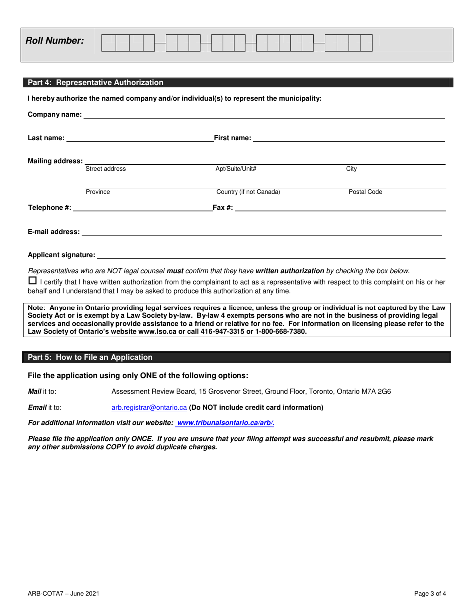 Form ARB-COTA7 City of Toronto Act Application - by Treasurer - Ontario, Canada, Page 6