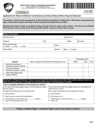 Document preview: Form 4525 Application for Refund of Member Contributions and Direct Rollover/Direct Payment Selection - Kentucky