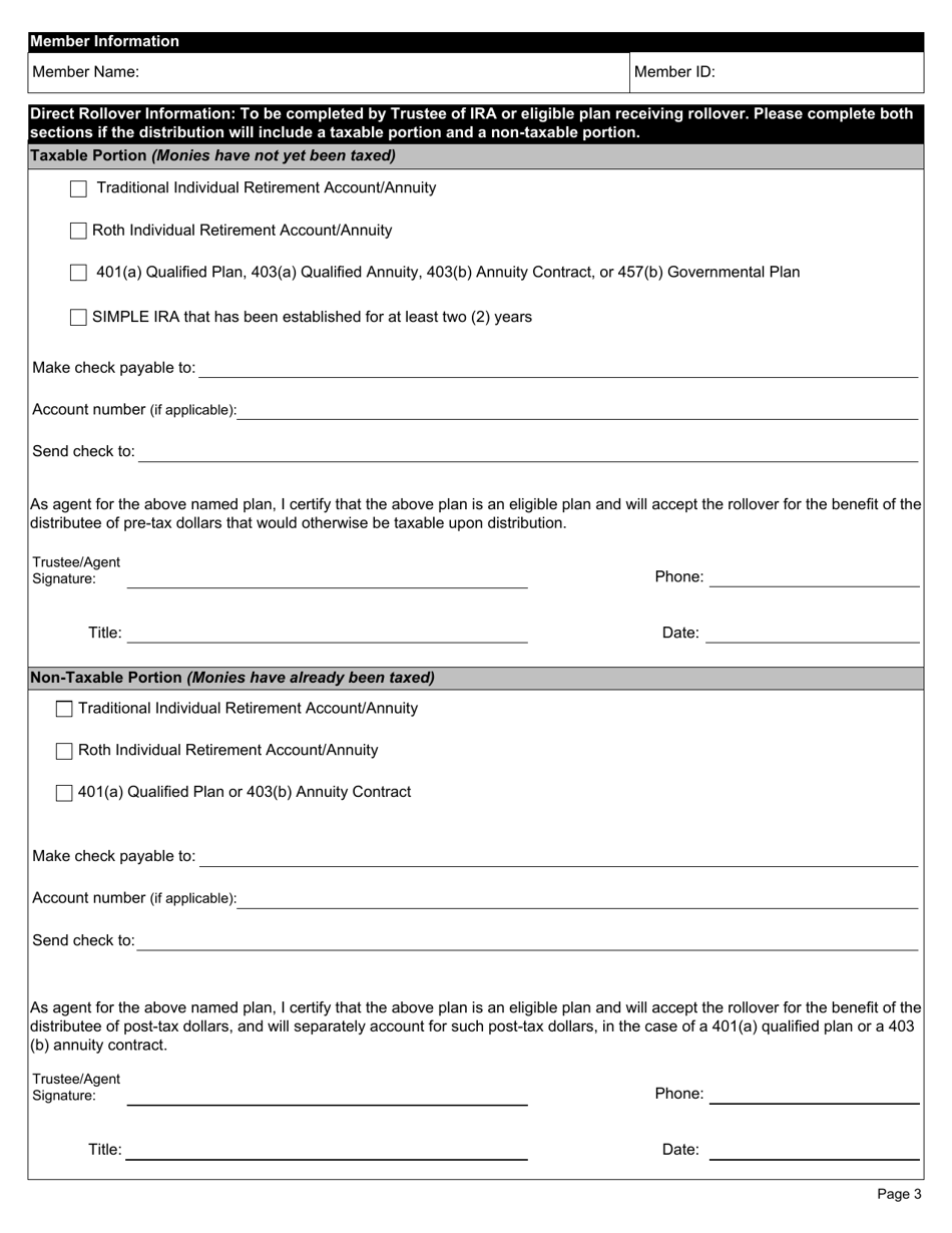 Form 4525 Application for Refund of Member Contributions and Direct Rollover / Direct Payment Selection - Kentucky, Page 3