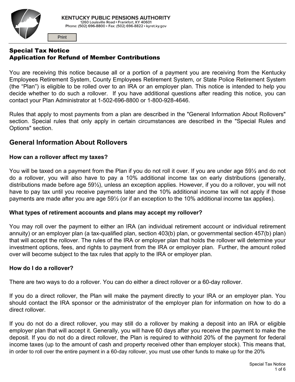 Form 4525 Application for Refund of Member Contributions and Direct Rollover / Direct Payment Selection - Kentucky, Page 4