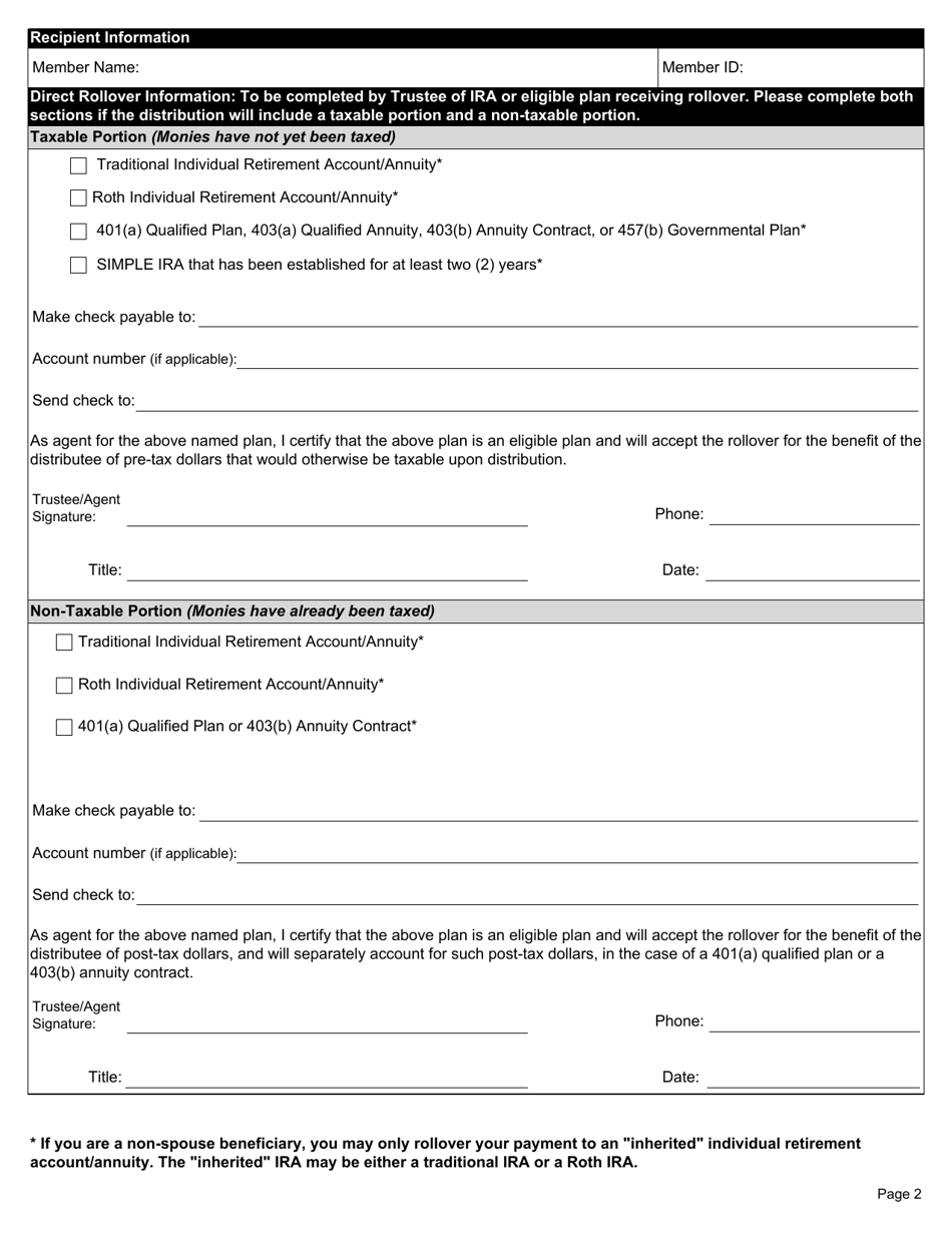 Form 6025 Direct Rollover / Direct Payment Election Form for a Member, Beneficiary, or Alternate Payee Regarding an Eligible Rollover Distribution - Kentucky, Page 2