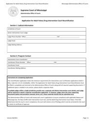 &quot;Application for Adult Felony Drug Intervention Court Recertification&quot; - Mississippi