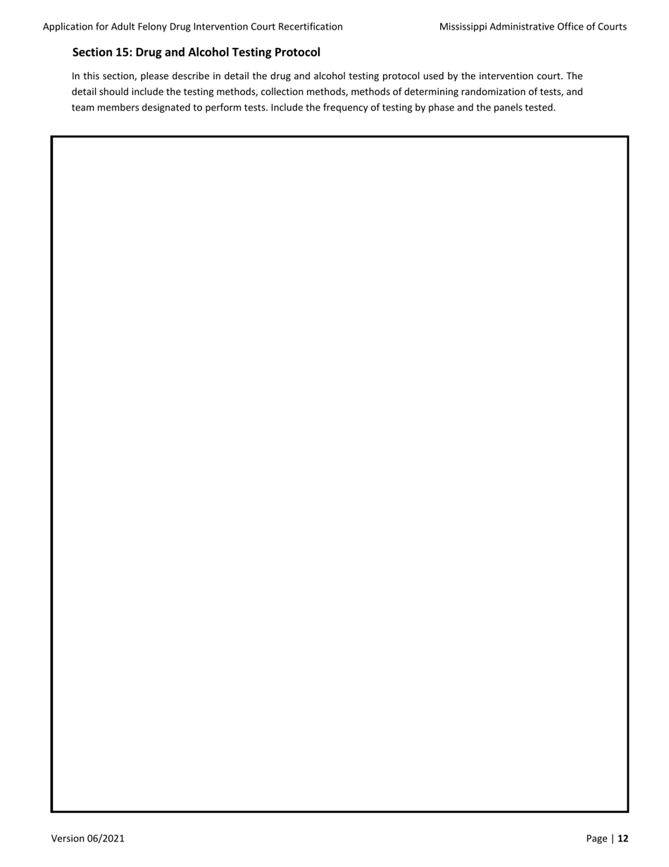 Application for Adult Felony Drug Intervention Court Recertification - Mississippi, Page 12