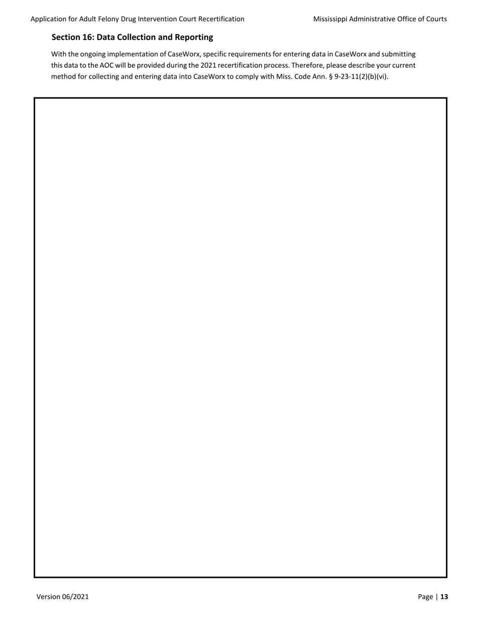 Application for Adult Felony Drug Intervention Court Recertification - Mississippi, Page 13