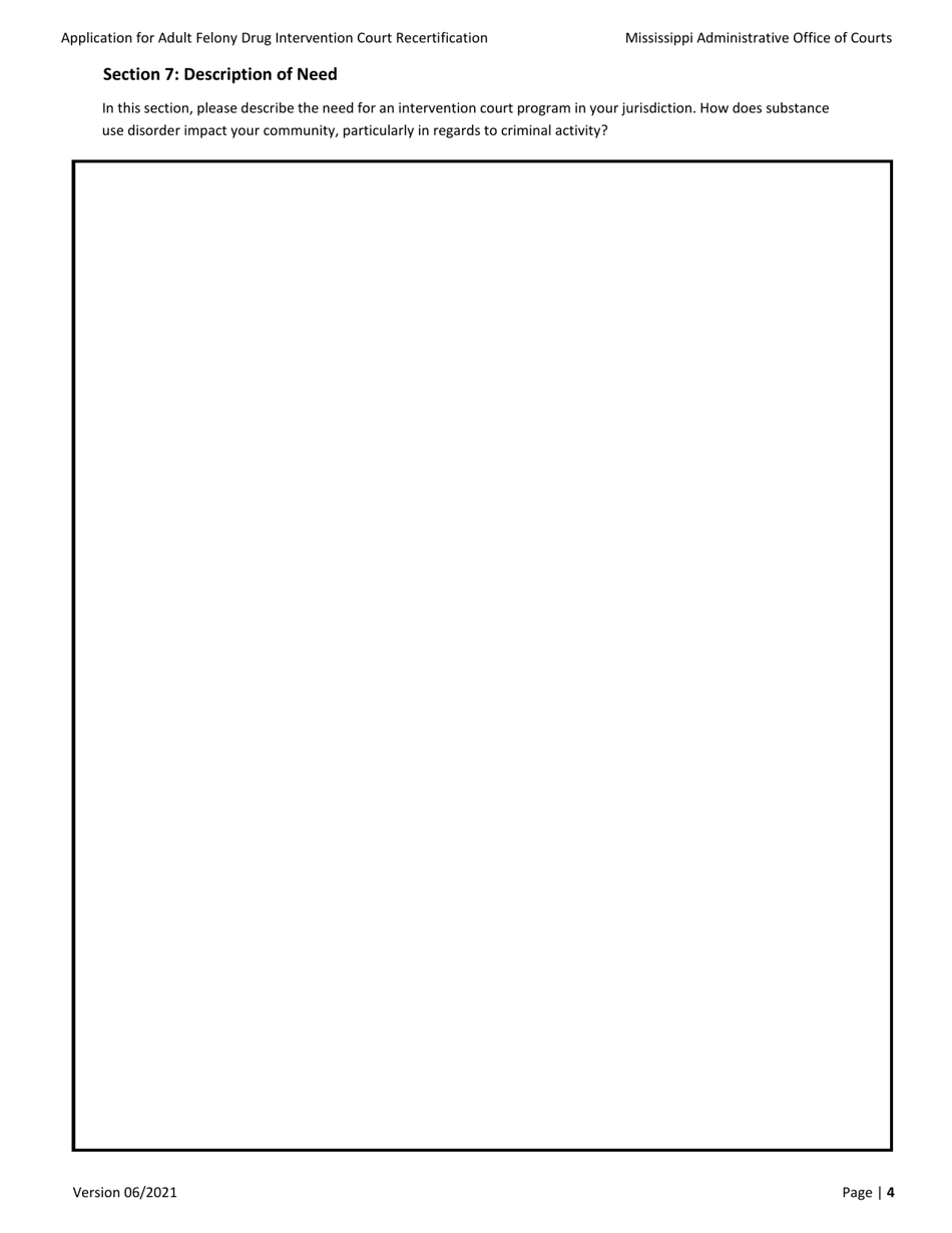 Application for Adult Felony Drug Intervention Court Recertification - Mississippi, Page 4