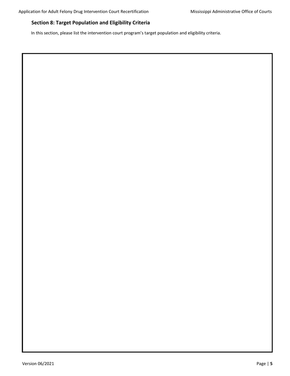 Application for Adult Felony Drug Intervention Court Recertification - Mississippi, Page 5