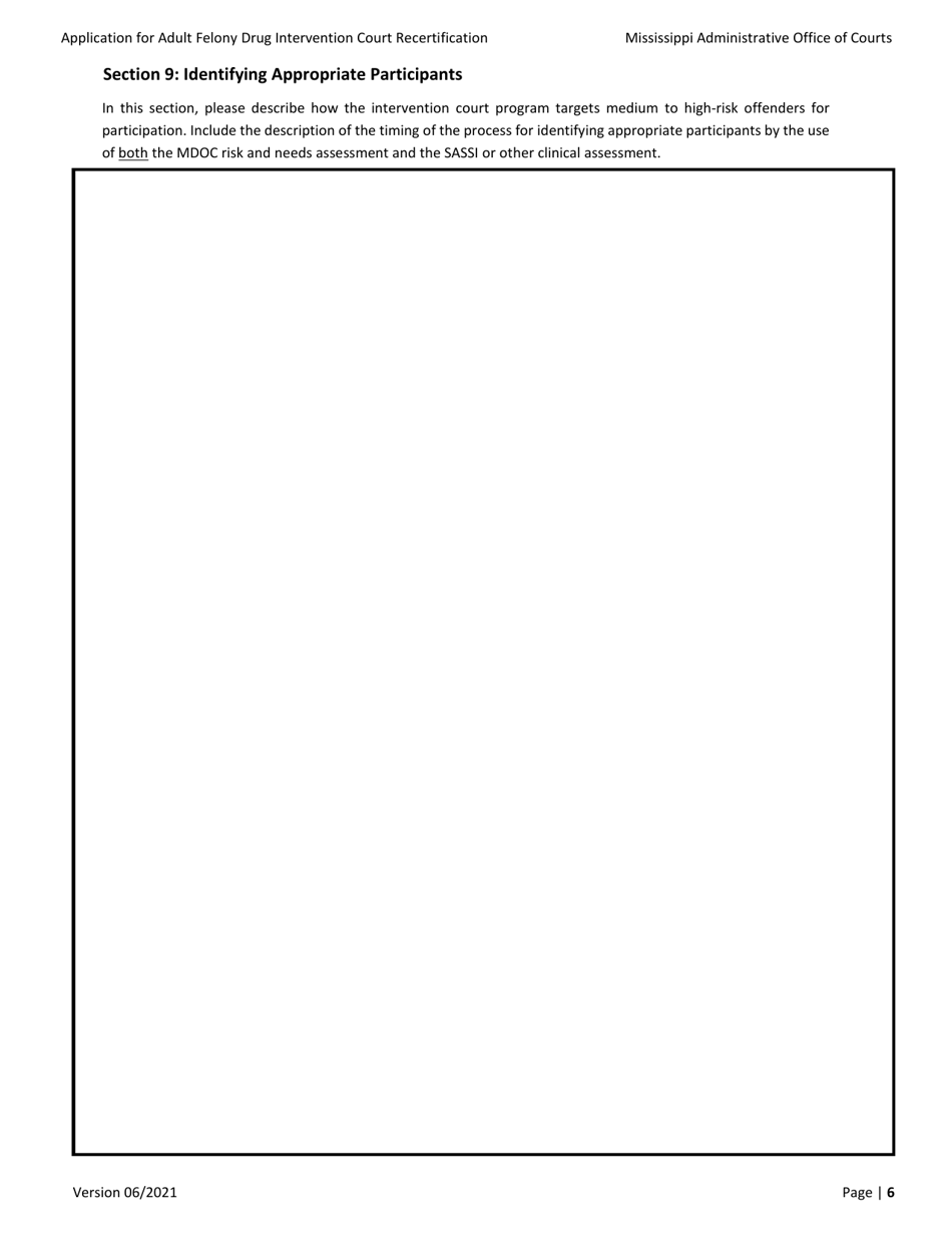 Application for Adult Felony Drug Intervention Court Recertification - Mississippi, Page 6