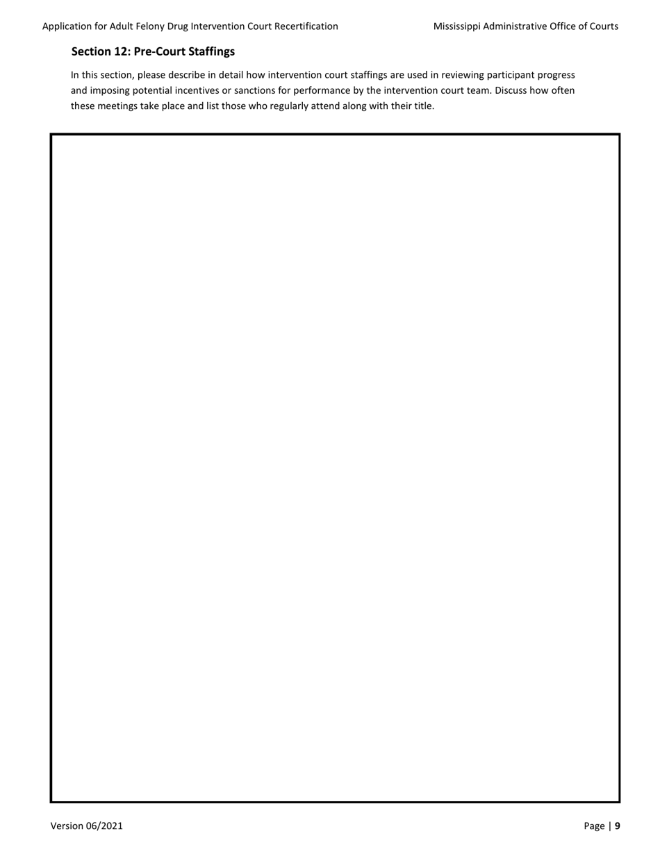 Application for Adult Felony Drug Intervention Court Recertification - Mississippi, Page 9