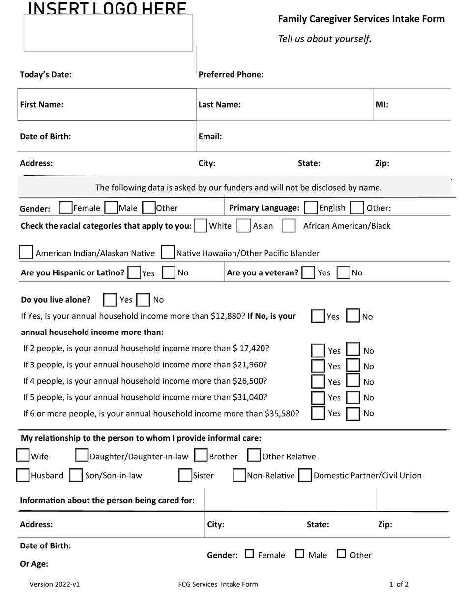 Family Caregiver Services Intake Form - Iowa, Page 1