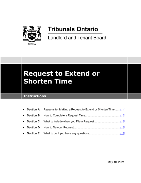 Instructions for Request to Extend or Shorten Time - Ontario, Canada Download Pdf