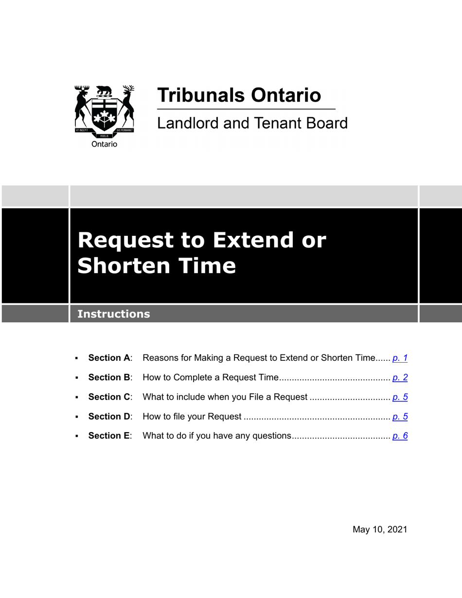 Instructions for Request to Extend or Shorten Time - Ontario, Canada, Page 1