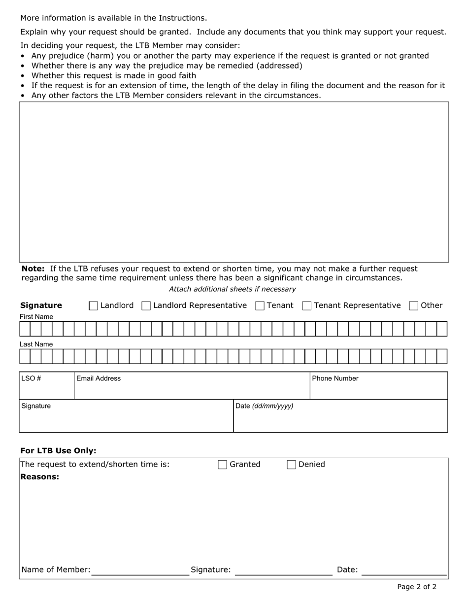 Request to Extend or Shorten Time - Ontario, Canada, Page 2