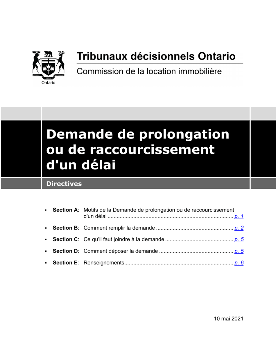 Instruction pour Demande De Prolongation Ou De Raccourcissement Dun Delai - Ontario, Canada (French), Page 1
