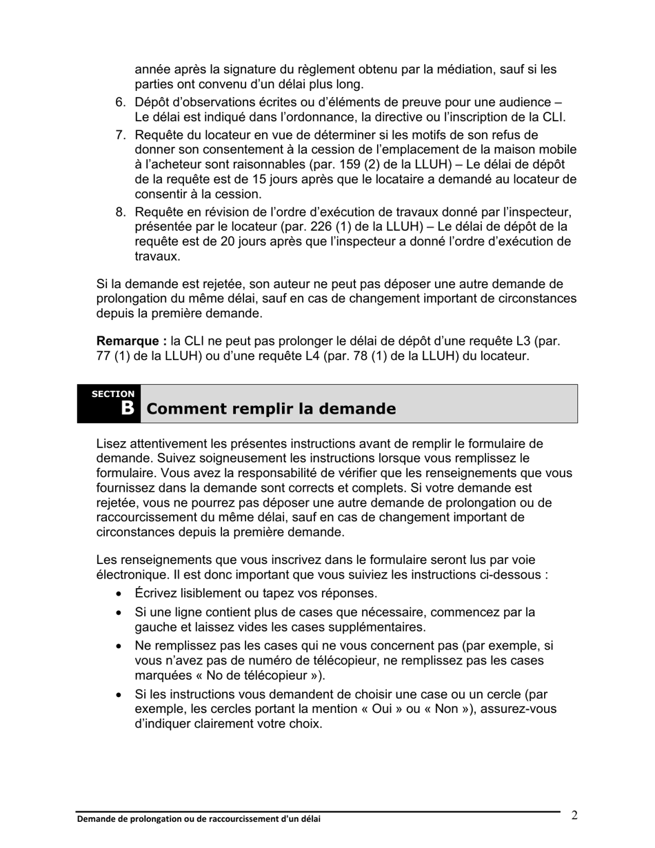 Instruction pour Demande De Prolongation Ou De Raccourcissement Dun Delai - Ontario, Canada (French), Page 3