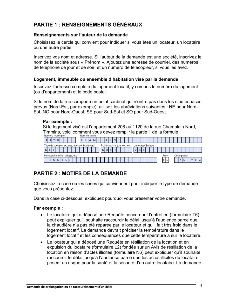 Instruction pour Demande De Prolongation Ou De Raccourcissement Dun Delai - Ontario, Canada (French), Page 4