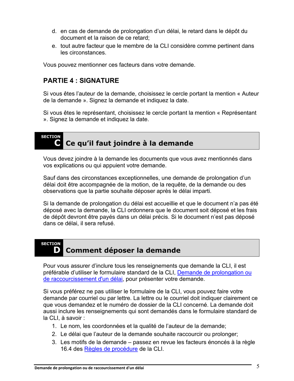 Instruction pour Demande De Prolongation Ou De Raccourcissement Dun Delai - Ontario, Canada (French), Page 6