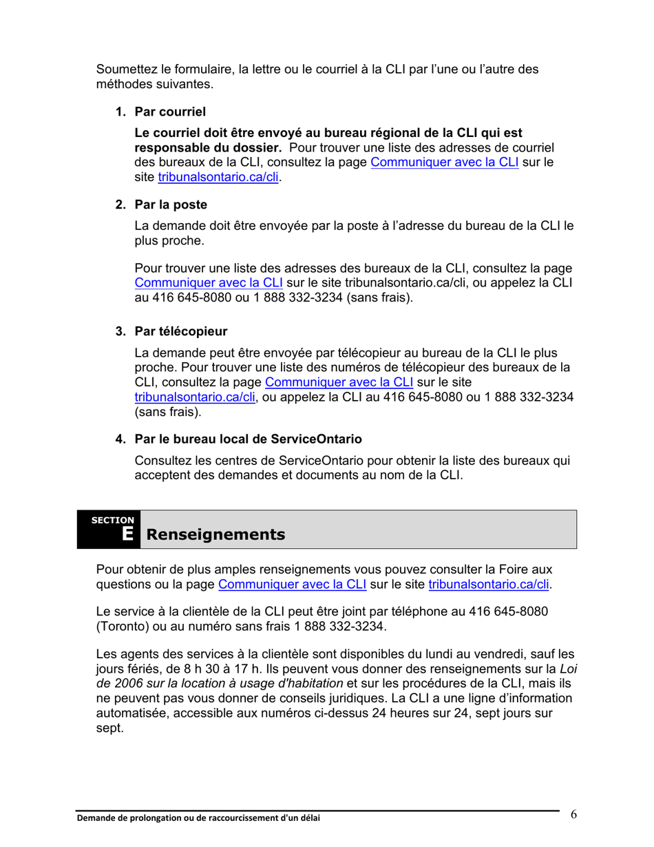 Instruction pour Demande De Prolongation Ou De Raccourcissement Dun Delai - Ontario, Canada (French), Page 7