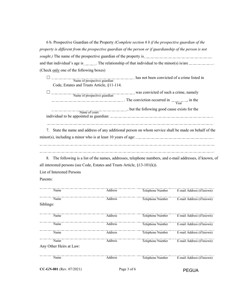 Form CC-GN-001 Petition for Guardianship of Minor - Maryland, Page 3