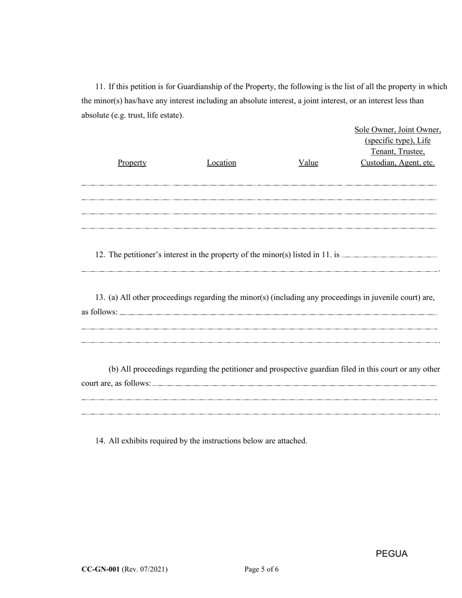 Form CC-GN-001 Petition for Guardianship of Minor - Maryland, Page 5