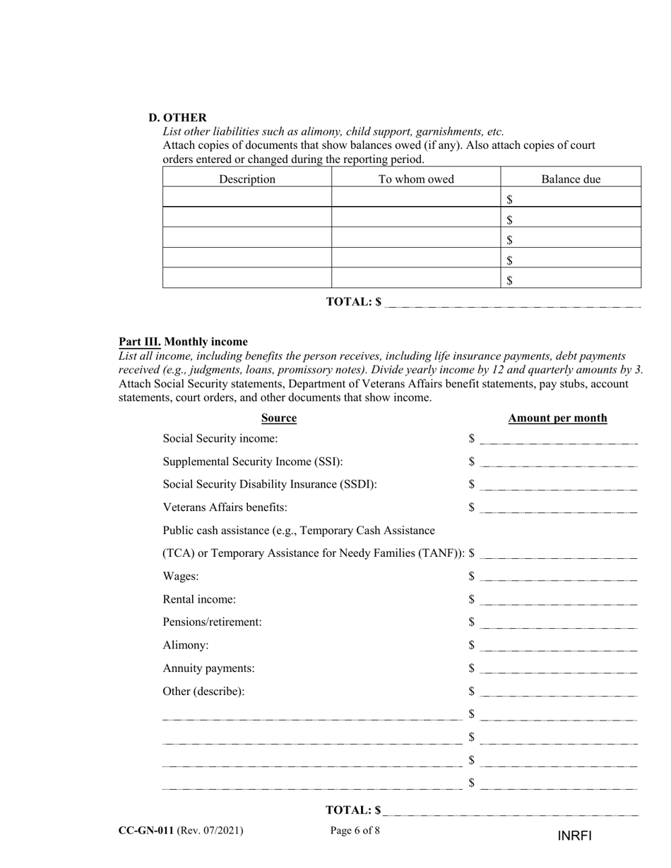 Form CC-GN-011 Inventory and Information Report - Maryland, Page 6