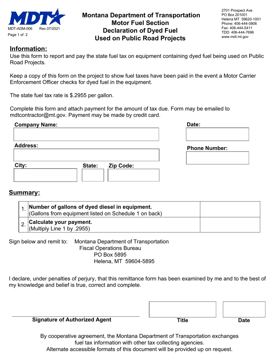 Form MDT-ADM-006 Download Fillable PDF or Fill Online Declaration of ...