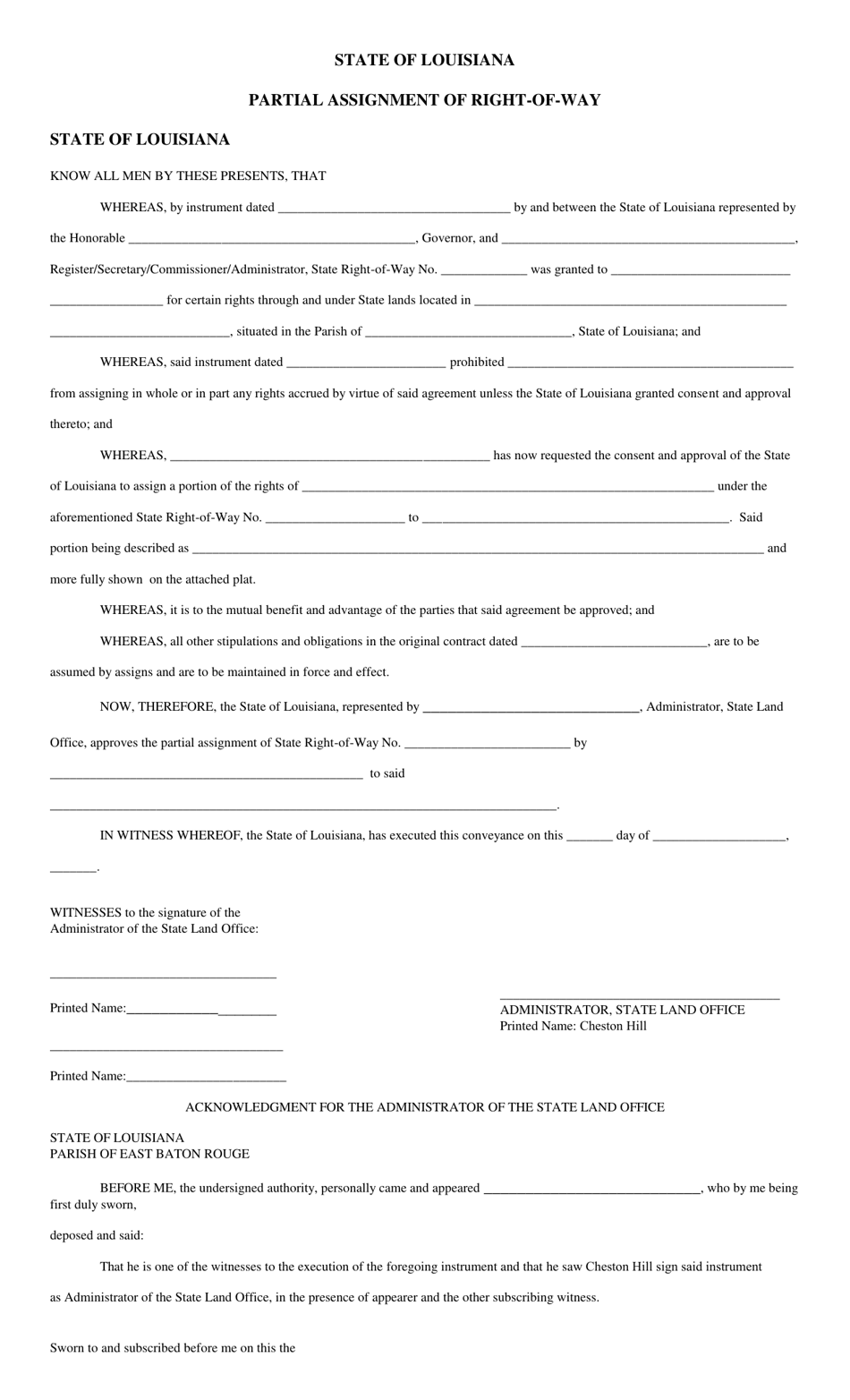 Partial Assignment of Right-Of-Way - Louisiana, Page 1