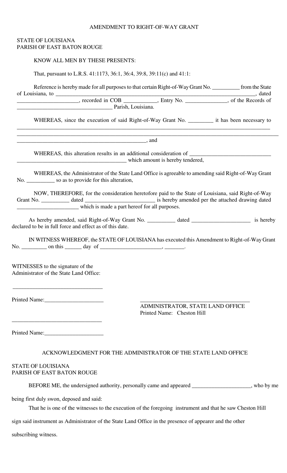 Louisiana Amendment To Right-of-way Grant - Fill Out, Sign Online And 