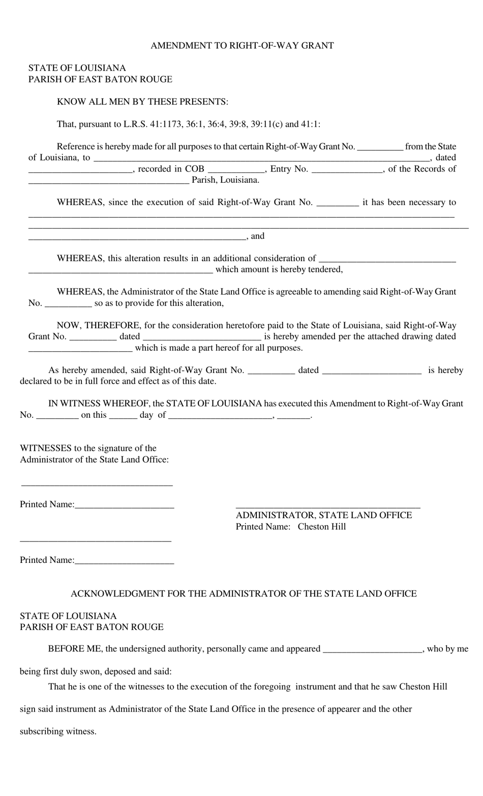 Amendment to Right-Of-Way Grant - Louisiana, Page 1