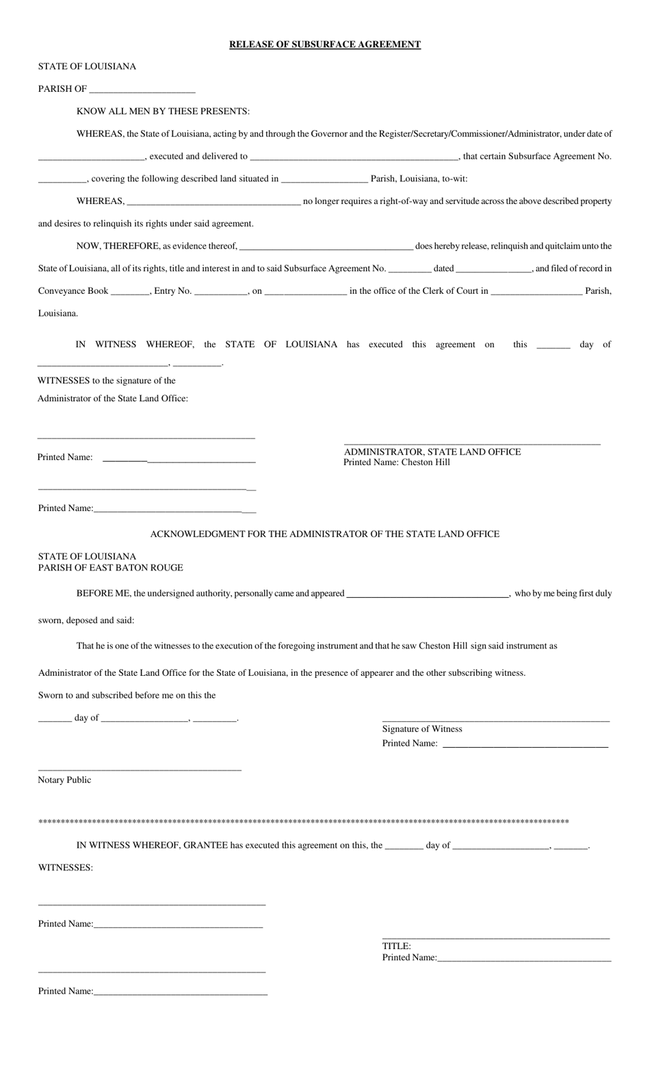 Louisiana Release Of Subsurface Agreement - Fill Out, Sign Online And 