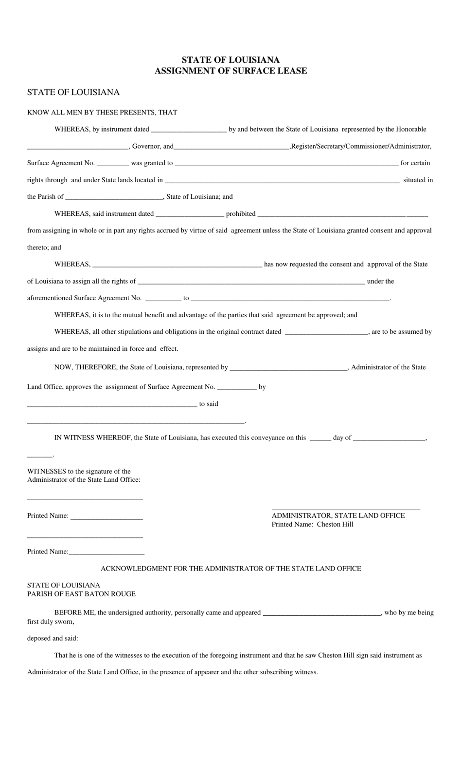 Louisiana Assignment of Surface Lease Fill Out, Sign Online and Download PDF Templateroller